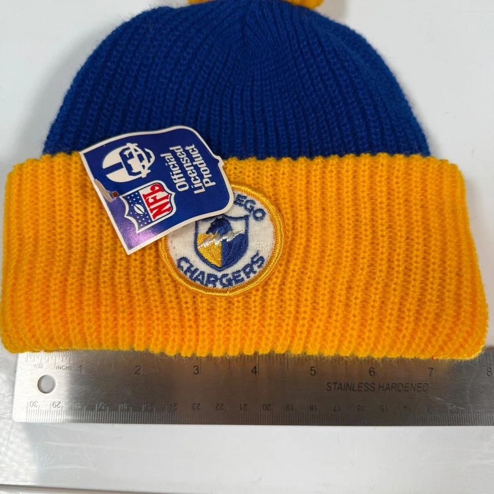 NFL Beanie San Diego Chargers Kids OS Blue Yellow Vintage Deadstock Knit Pom Hat